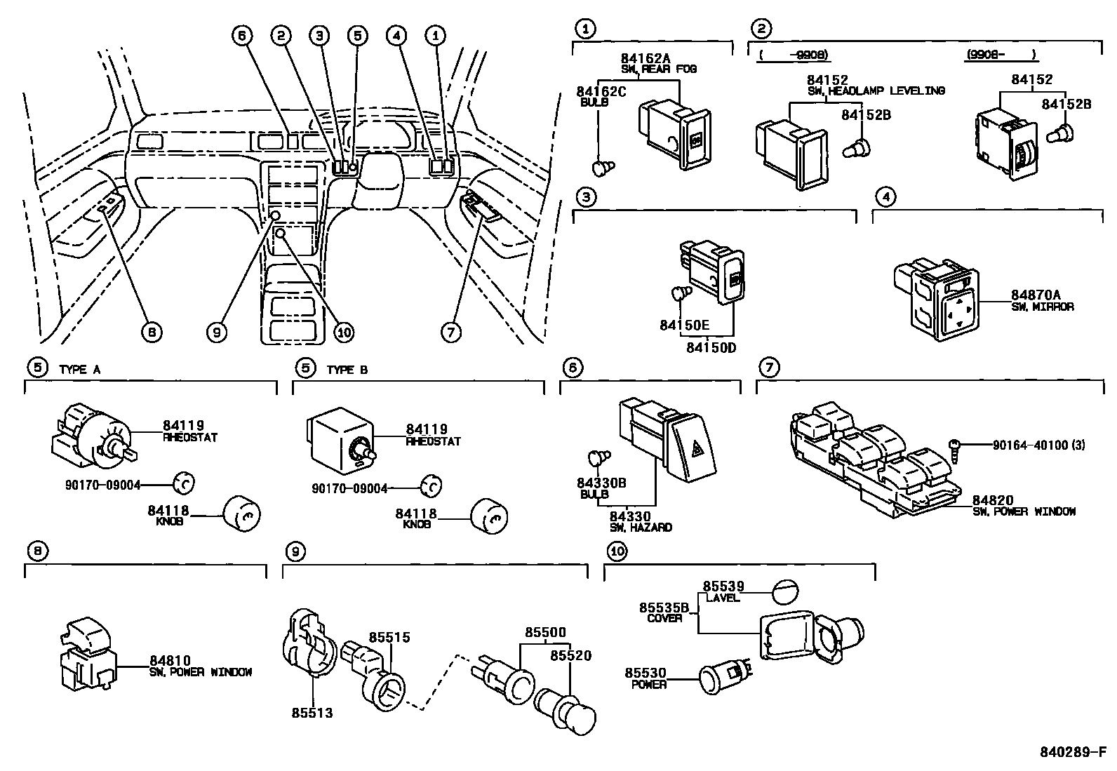 Toyota CAMRY 开关和继电器和ECU EPC diagram — 840289F