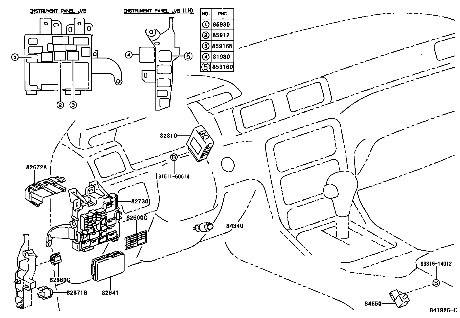 Toyota CAMRY 开关和继电器和ECU EPC diagram — 841926C