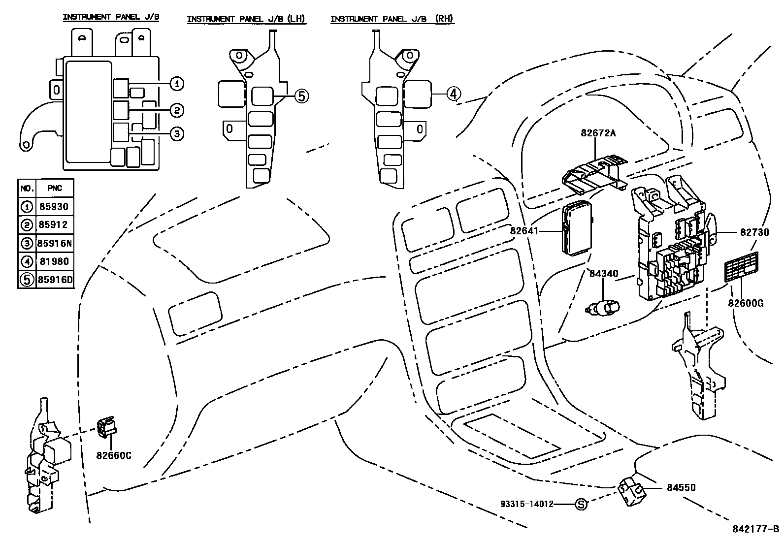 Toyota CAMRY 开关和继电器和ECU EPC diagram — 842177B