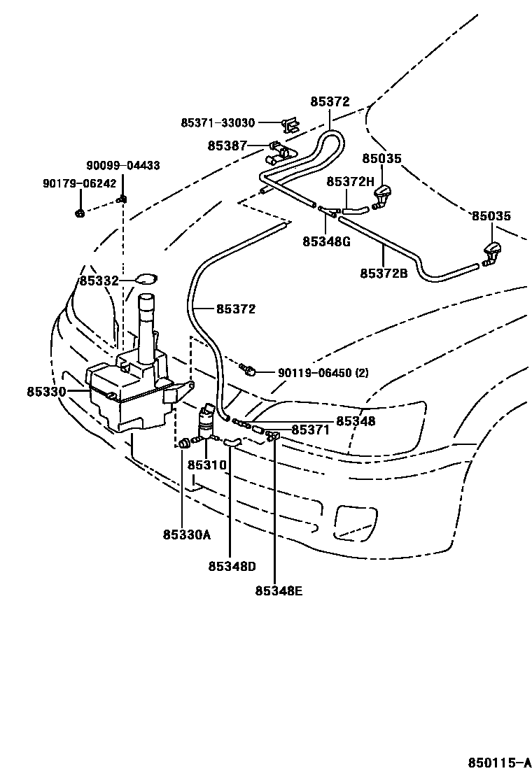 Toyota CAMRY 挡风玻璃清洗器 EPC diagram — 850115A