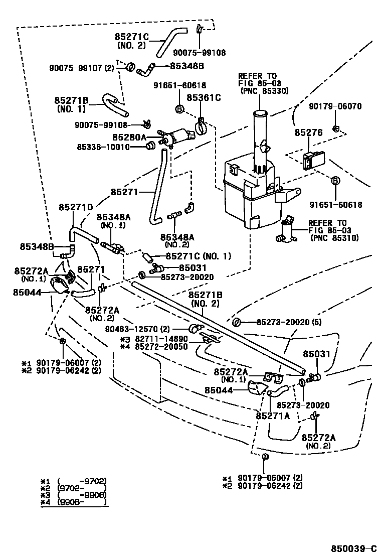 Toyota CAMRY 前大灯清洗器 EPC diagram — 850039C
