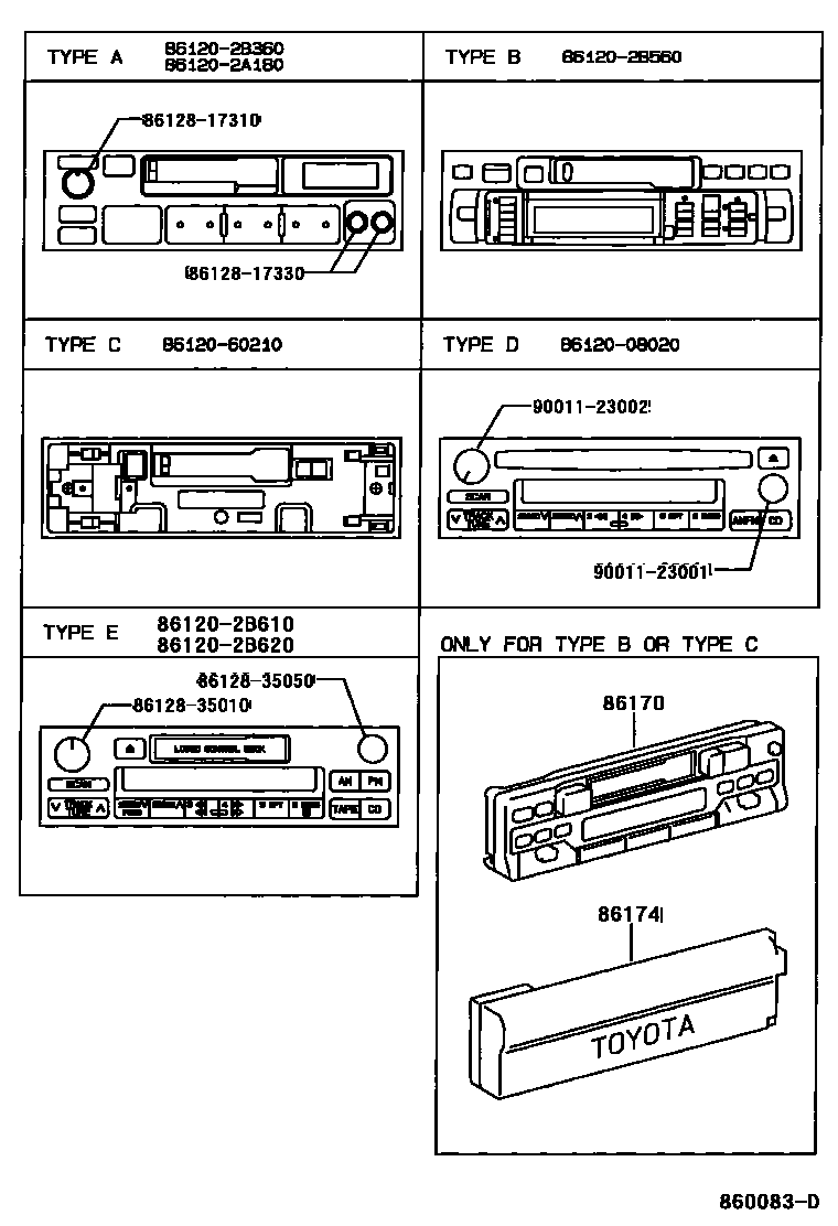 Toyota CAMRY 收音机、放大器和冷凝器 EPC diagram — 860083D