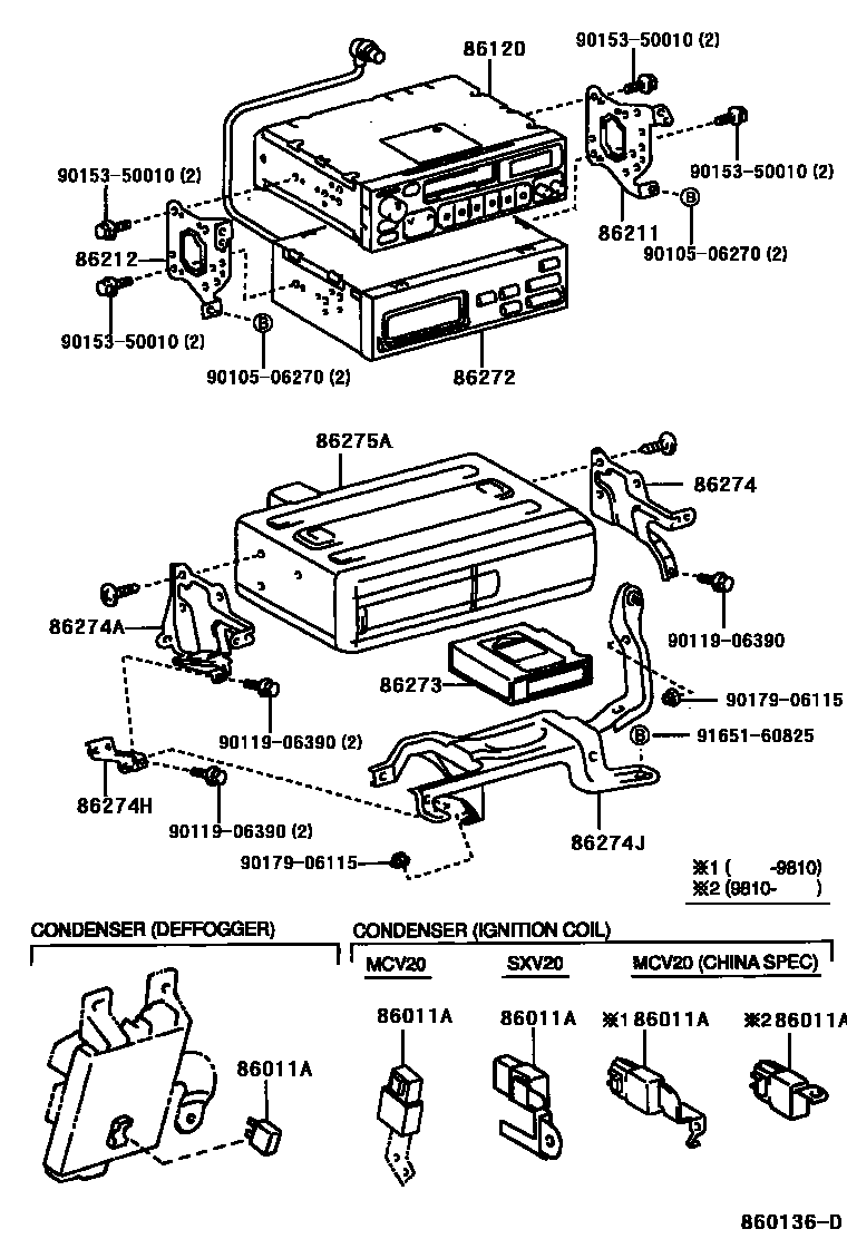 Toyota CAMRY 收音机、放大器和冷凝器 EPC diagram — 860136D