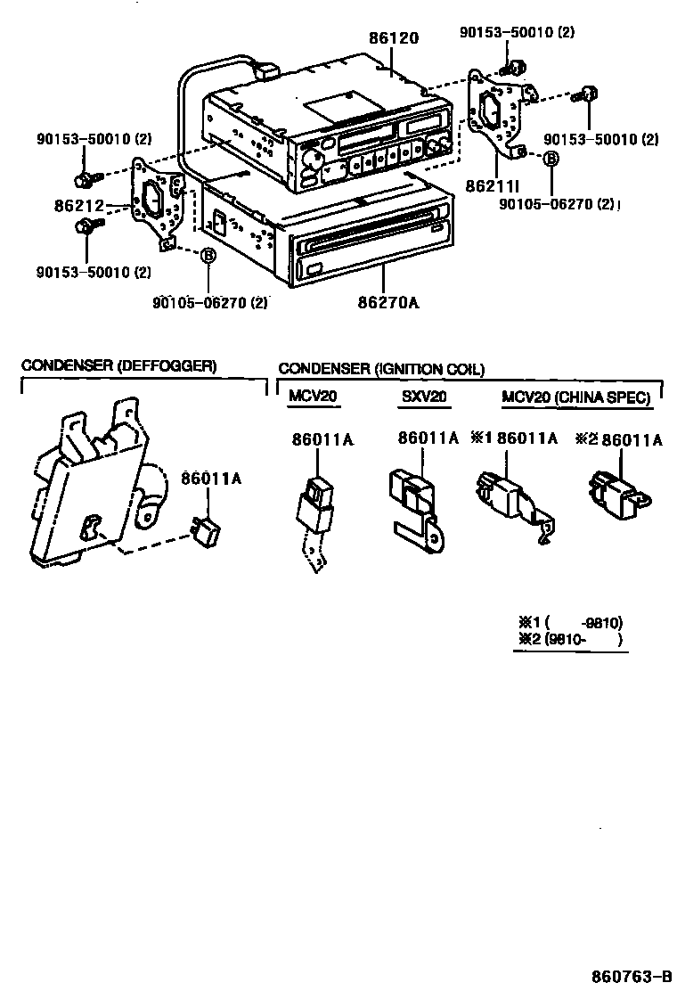 Toyota CAMRY 收音机、放大器和冷凝器 EPC diagram — 860763B