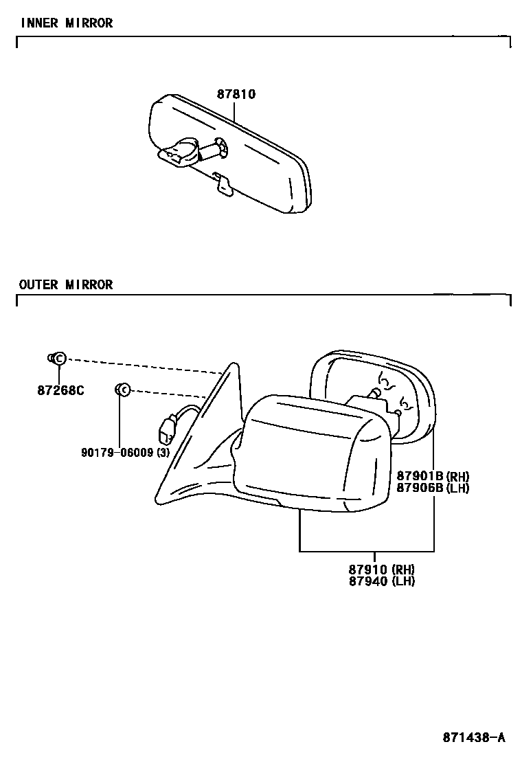 Toyota CAMRY 后视镜 EPC diagram — 871438A