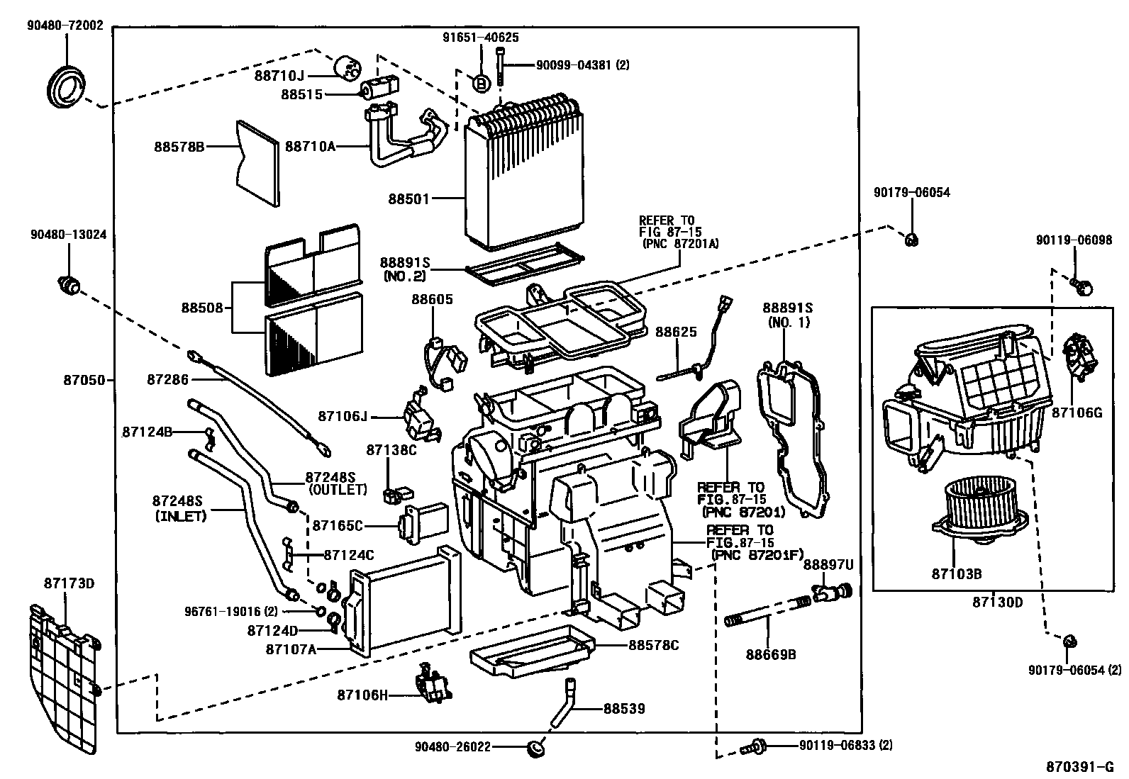 Toyota CAMRY 暖风和空调系统 - 冷却器组件 EPC diagram — 870391G