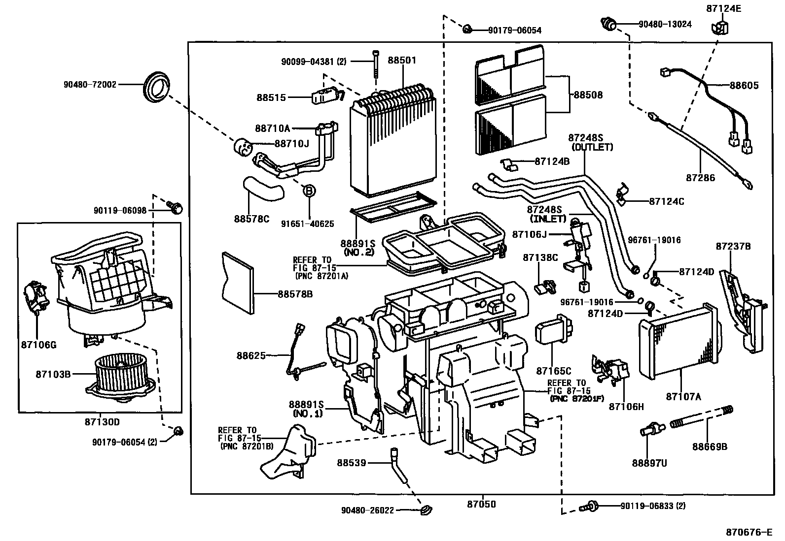Toyota CAMRY 暖风和空调系统 - 冷却器组件 EPC diagram — 870676E