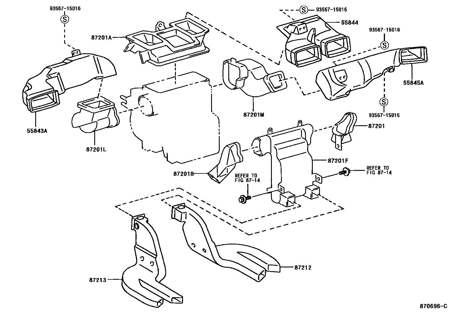 Toyota CAMRY 暖风和空调系统 - 控制器和风管 EPC diagram — 870696C