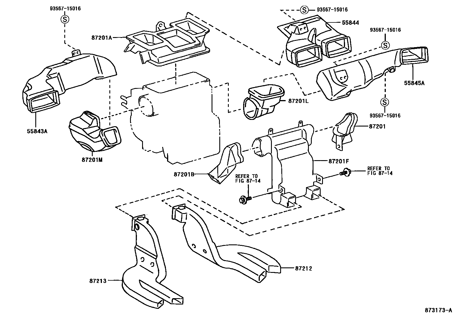 Toyota CAMRY 暖风和空调系统 - 控制器和风管 EPC diagram — 873173A