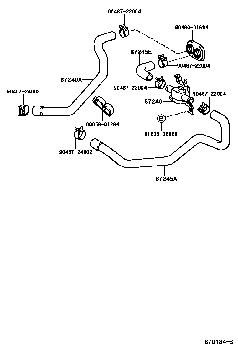 Toyota CAMRY 暖风和空调系统 - 水管 EPC diagram — 870184B