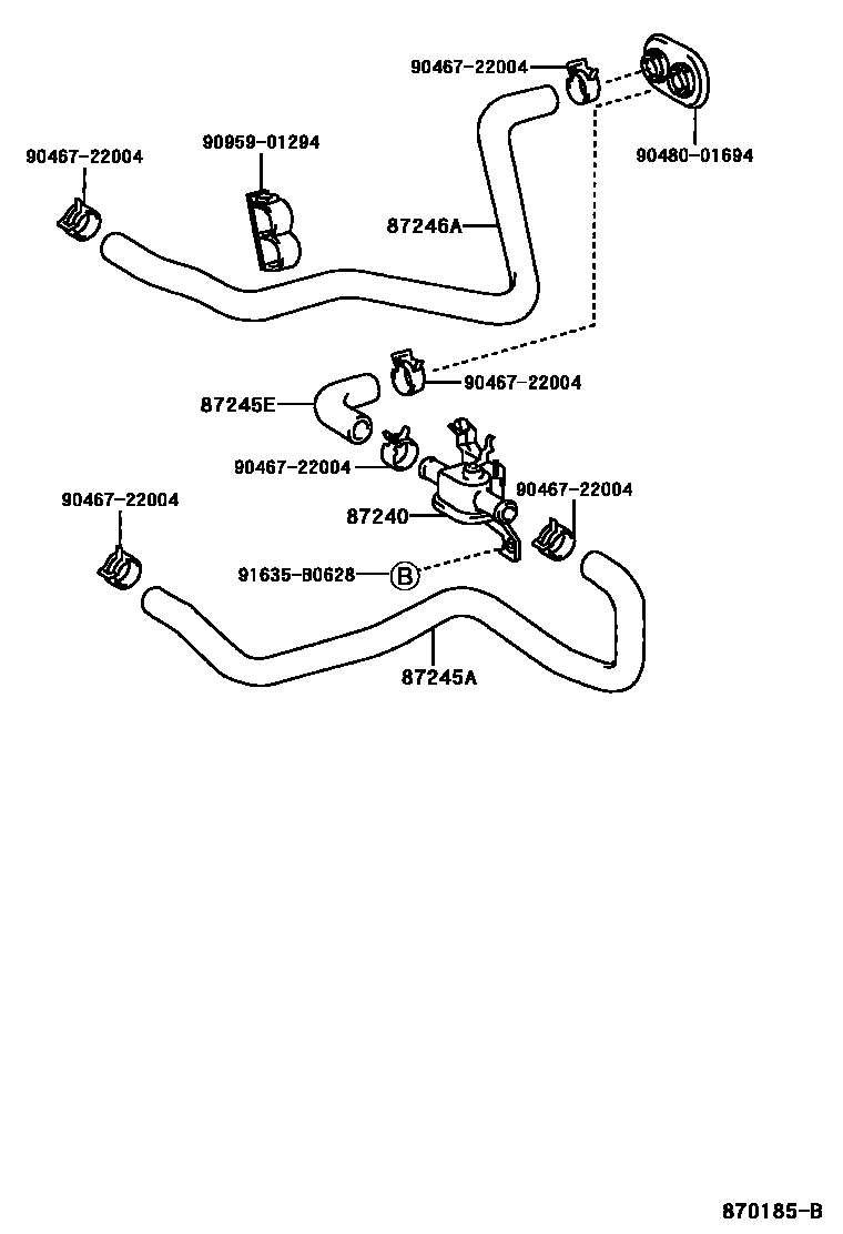 Toyota CAMRY 暖风和空调系统 - 水管 EPC diagram — 870185B