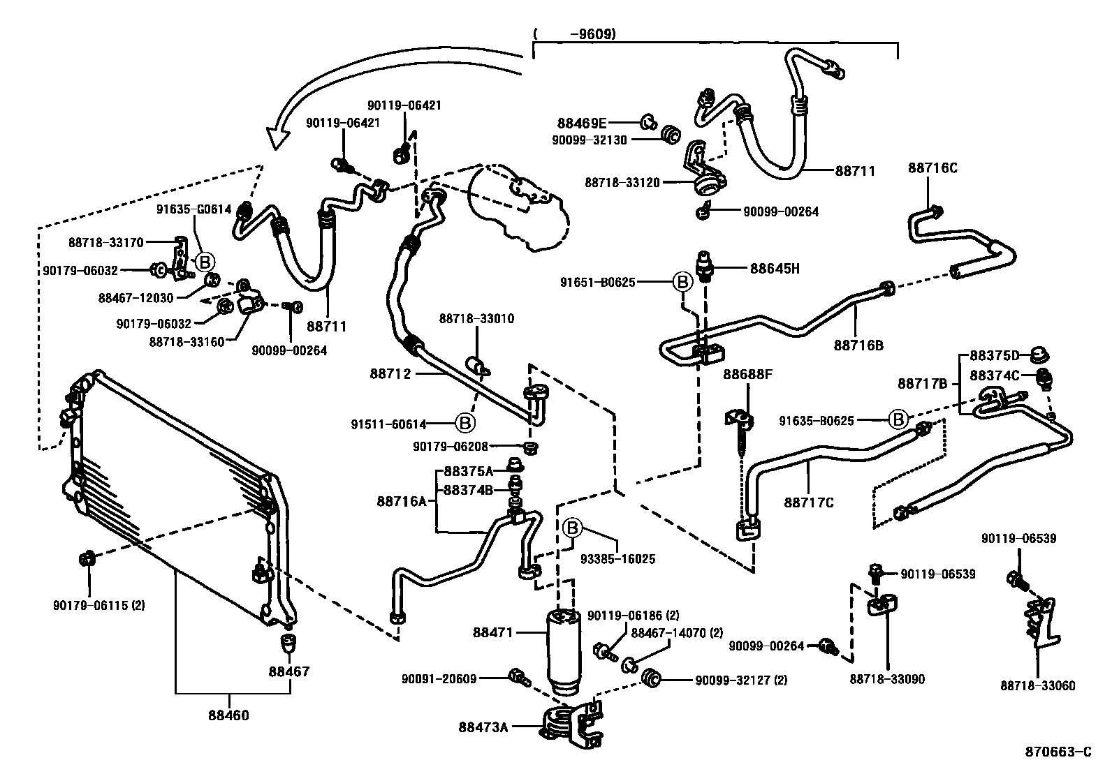 Toyota CAMRY Heating & Air Conditioning - Cooler Piping EPC diagram — 870663C