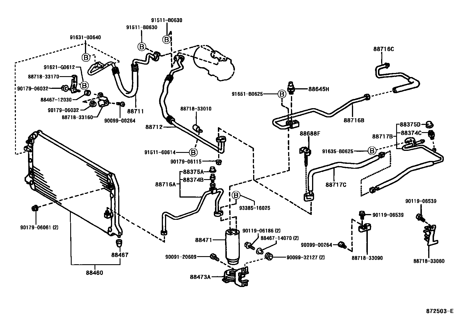 Toyota CAMRY Heating & Air Conditioning - Cooler Piping EPC diagram — 872503E