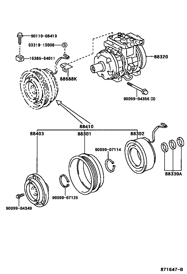 Toyota CAMRY Heating & Air Conditioning - Compressor EPC diagram — 871647B