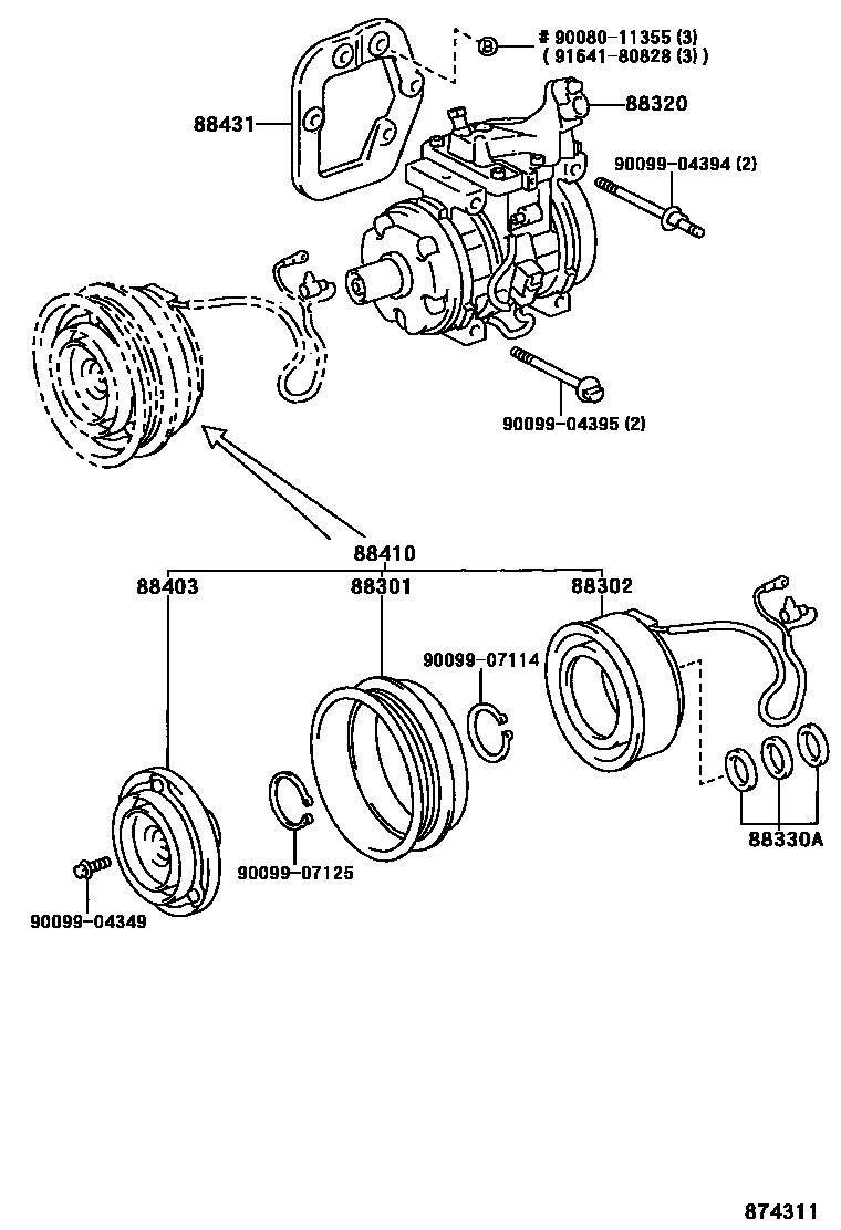 Toyota CAMRY Heating & Air Conditioning - Compressor EPC diagram — 874311