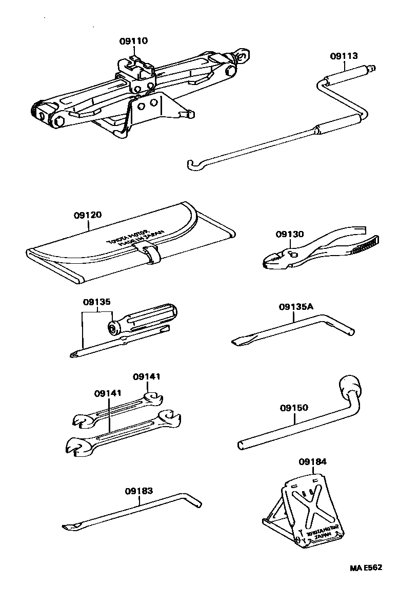 Toyota CAMRY Standard Tools EPC diagram — MAE562