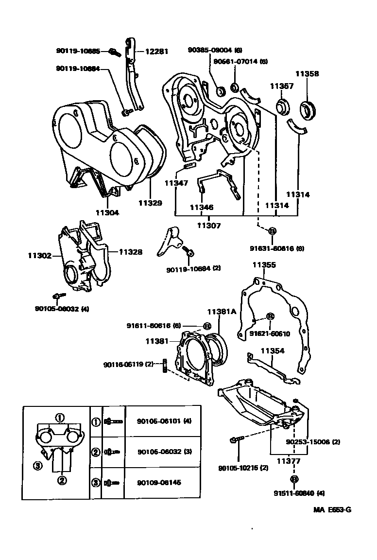 Toyota CAMRY Timing Gear Cover & Rear End Plate EPC diagram — MAE653G