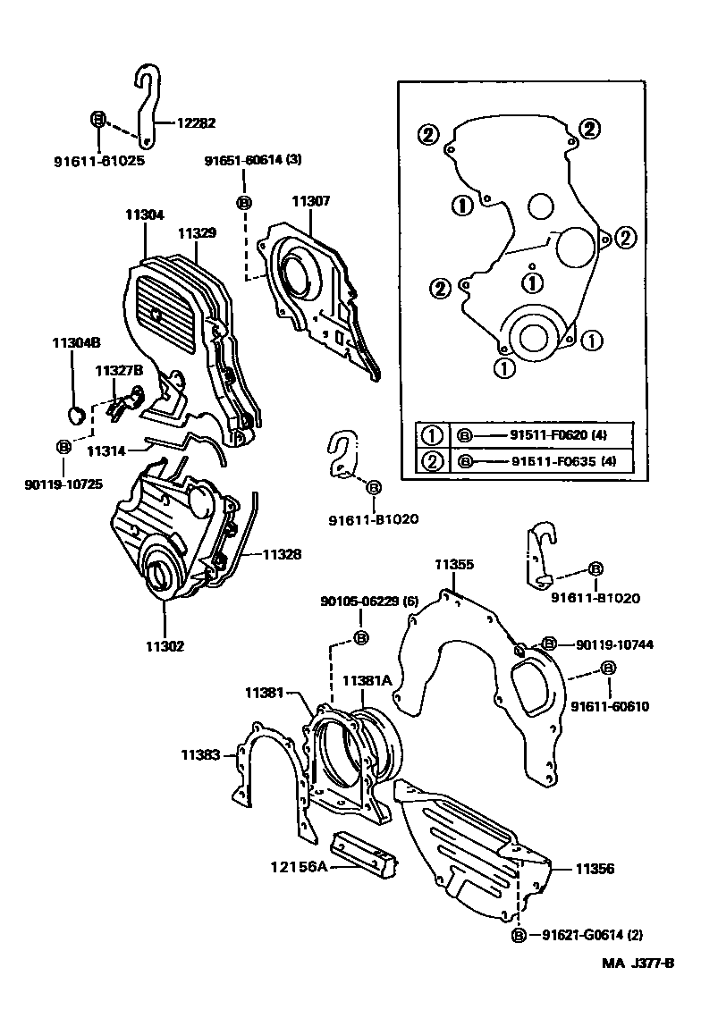 Toyota CAMRY Timing Gear Cover & Rear End Plate EPC diagram — MAJ377B