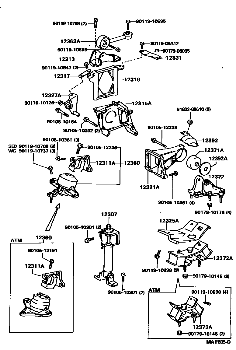 Toyota CAMRY Engine Mounting EPC diagram — MAF695D