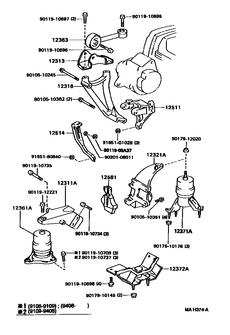 Toyota CAMRY Engine Mounting EPC diagram — MAH374A