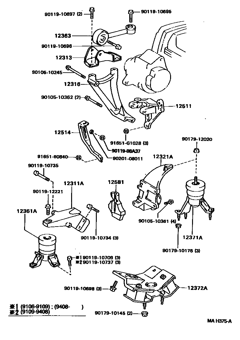 Toyota CAMRY Engine Mounting EPC diagram — MAH375A