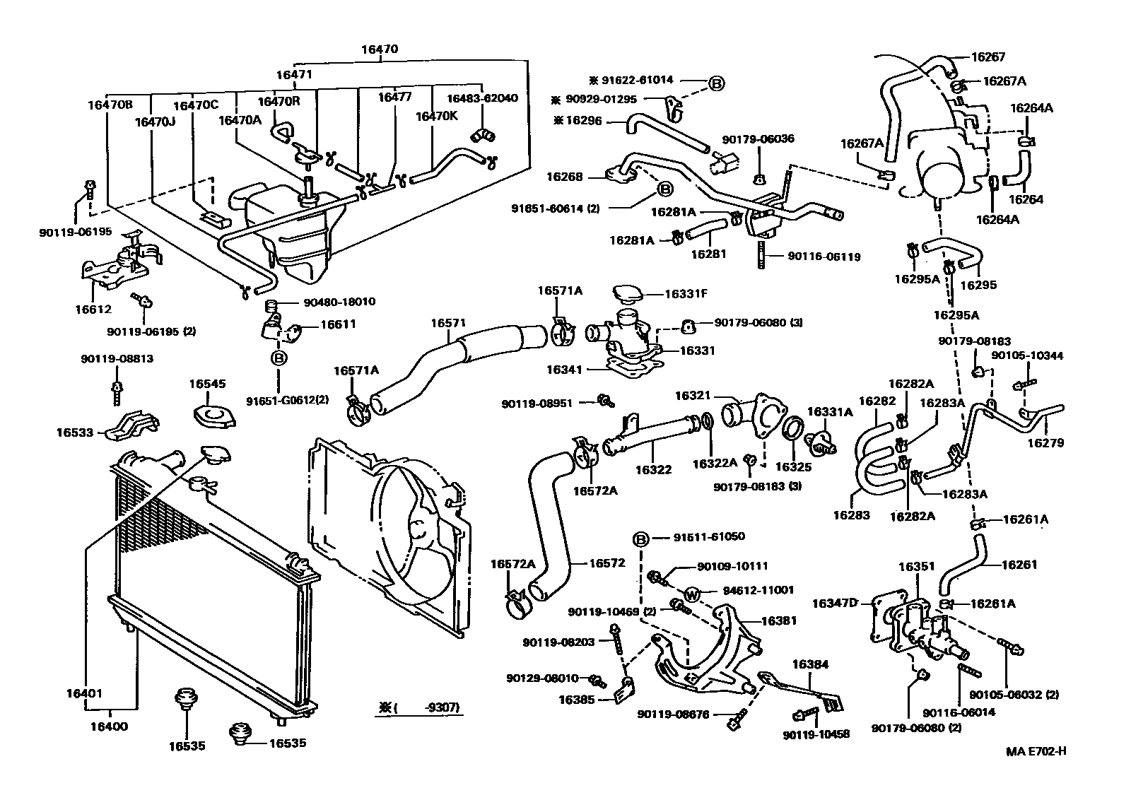 Toyota CAMRY RADIATOR & WATER OUTLET EPC diagram — MAE702H