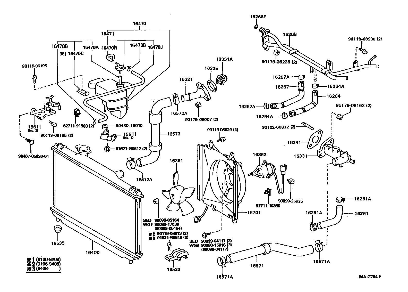 Toyota CAMRY RADIATOR & WATER OUTLET EPC diagram — MAG764E