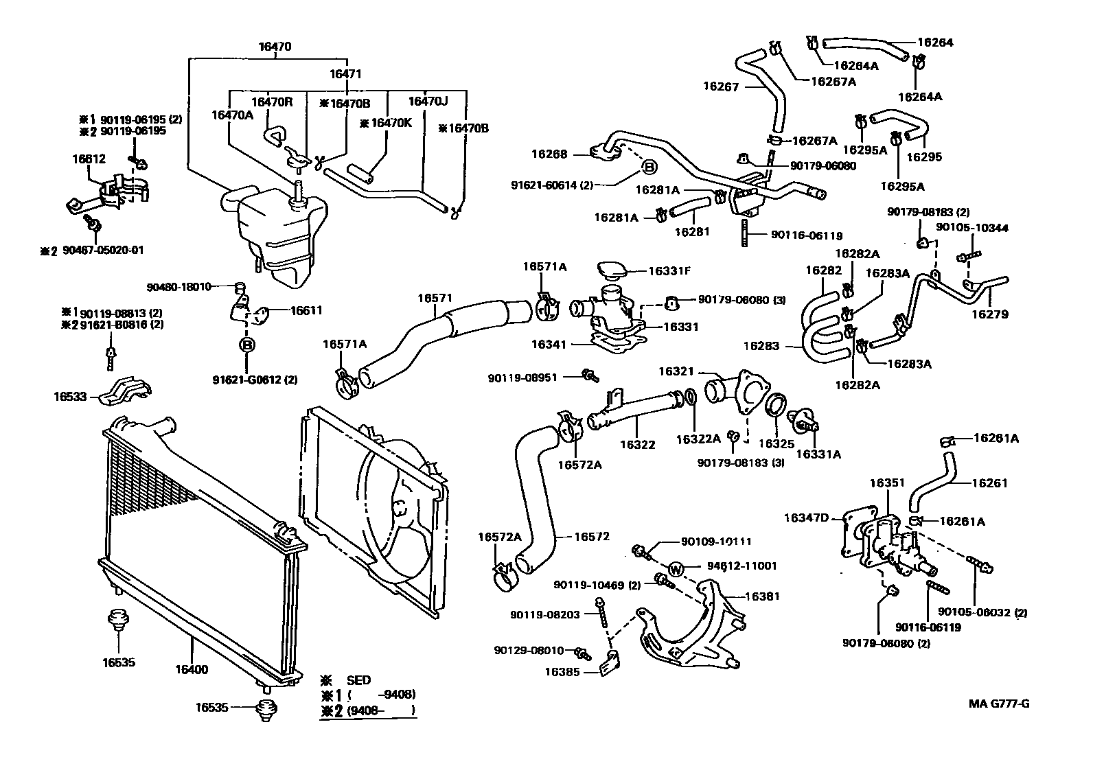 Toyota CAMRY RADIATOR & WATER OUTLET EPC diagram — MAG777G
