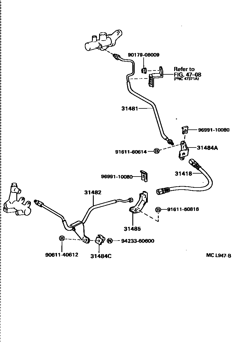 Toyota CAMRY 离合器踏板和挠性软管 EPC diagram — MCL947B