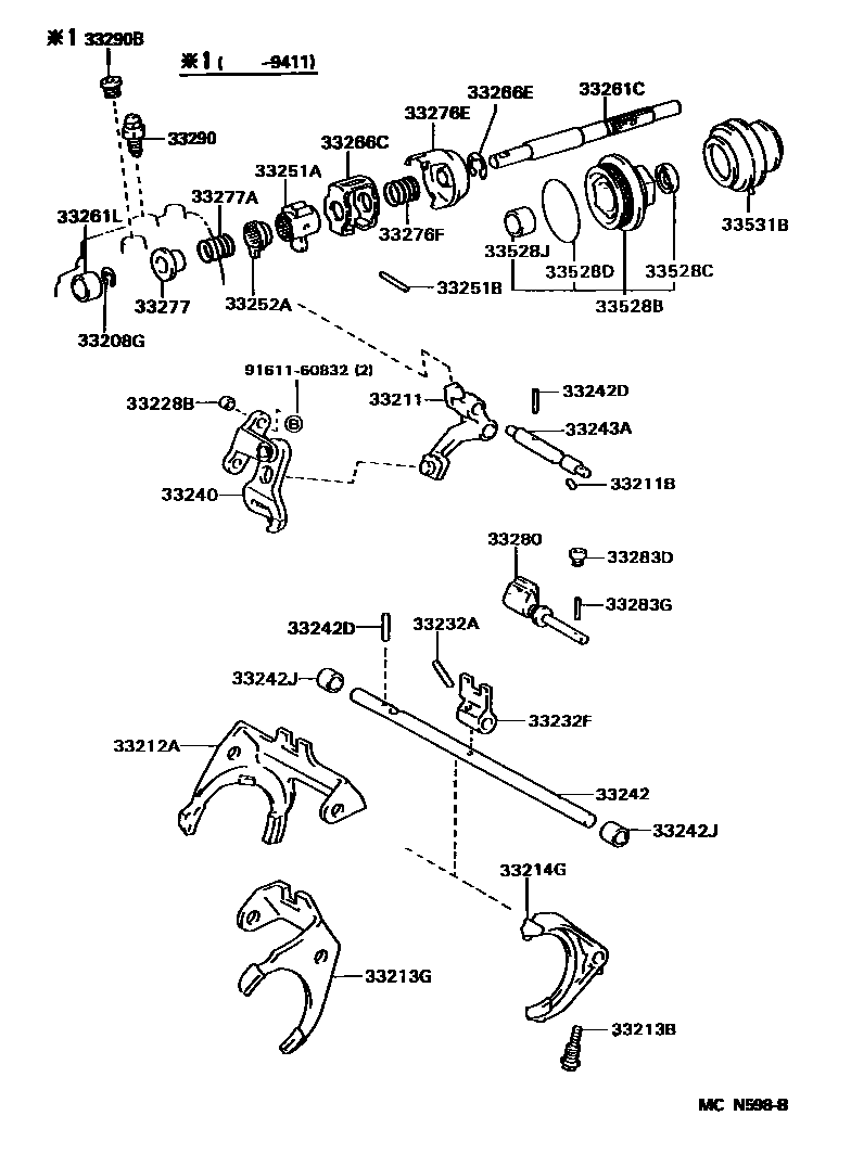 Toyota CAMRY 换档拨叉和换档杆轴(MTM) EPC diagram — MCN598B