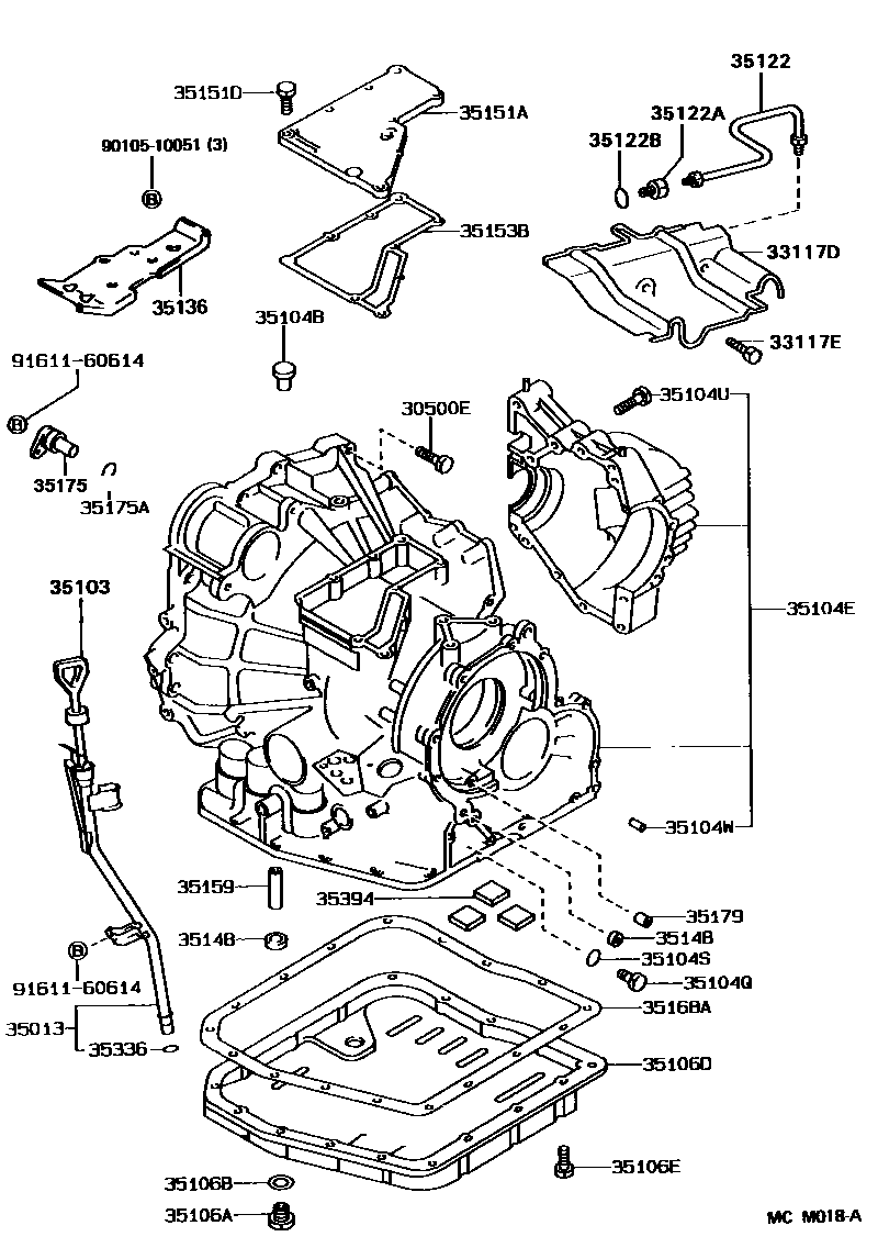 Toyota CAMRY 变速器壳和油底壳(ATM) EPC diagram — MCM018A