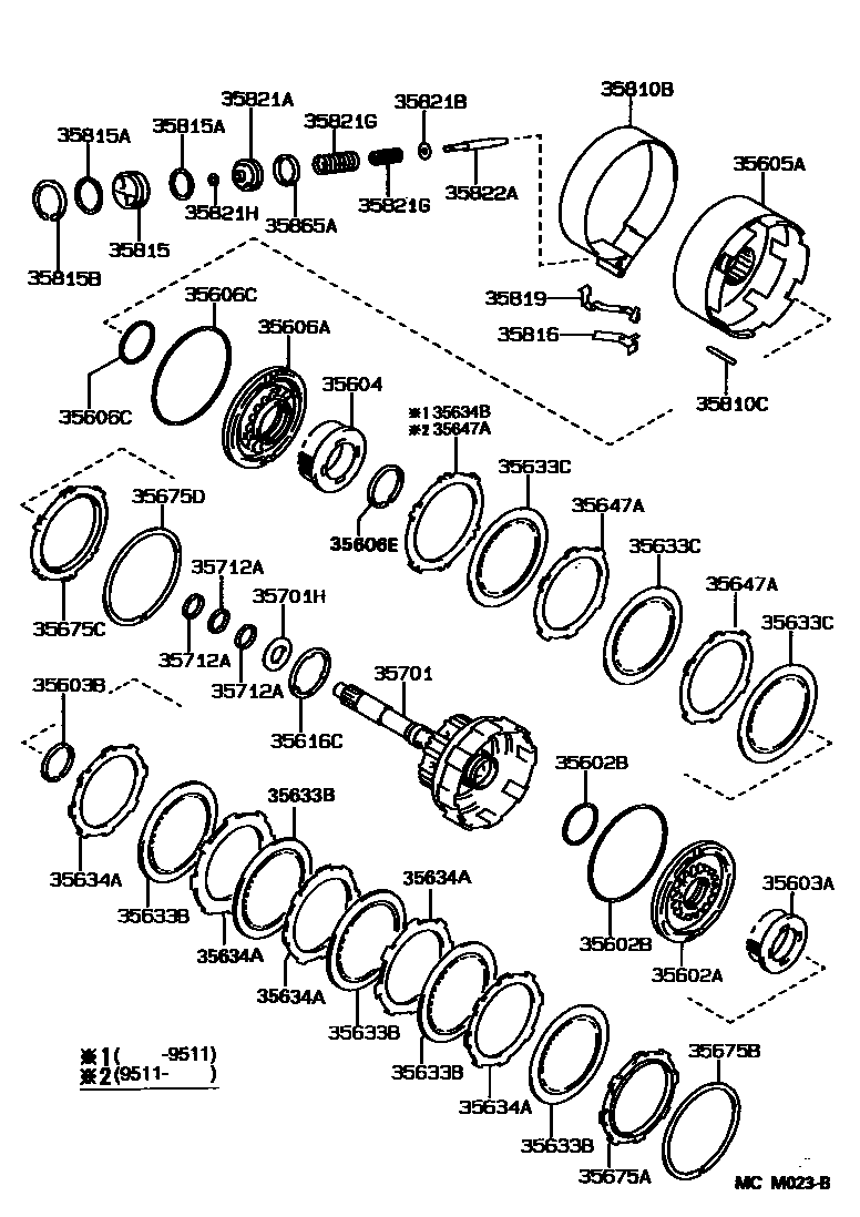 Toyota CAMRY 制动带和多片式离合器(ATM) EPC diagram — MCM023B