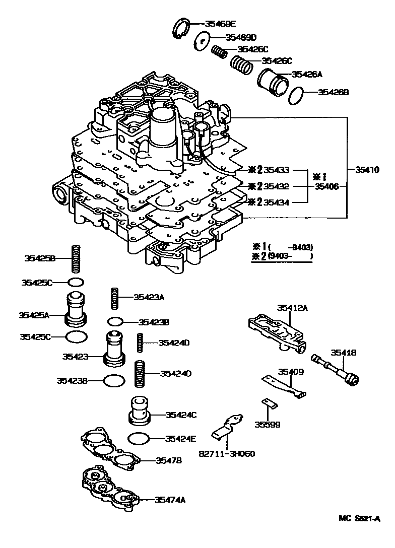 Toyota CAMRY 阀体和滤油网(ATM) EPC diagram — MCS521A