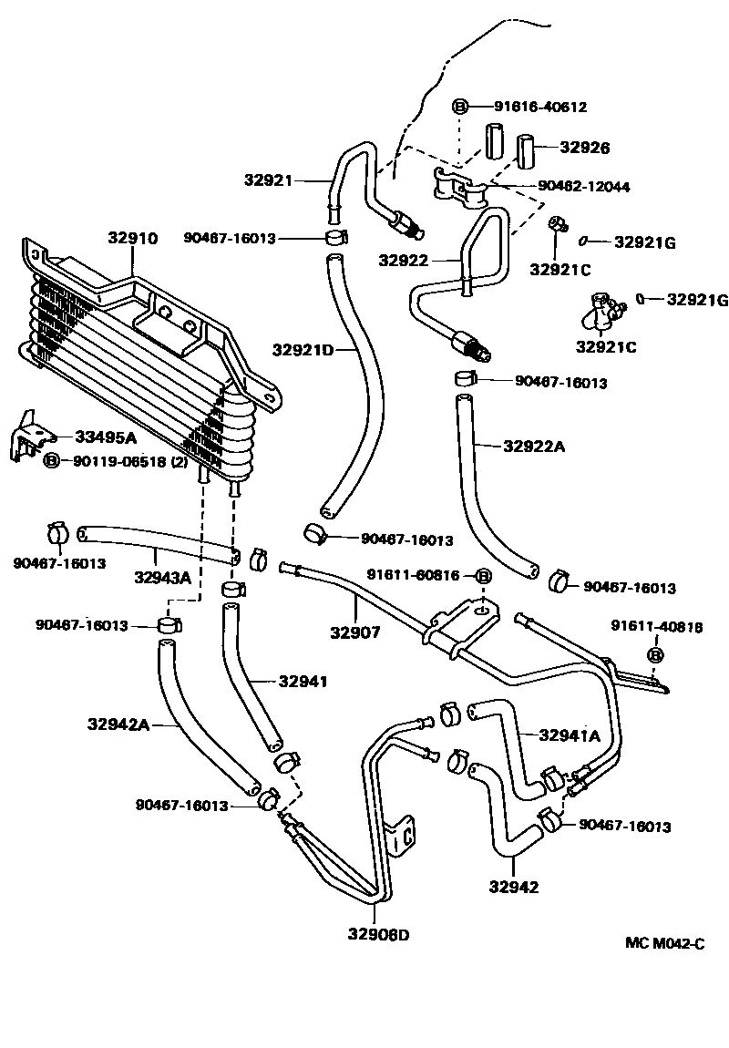Toyota CAMRY 变速器油冷却器和配管(ATM) EPC diagram — MCM042C