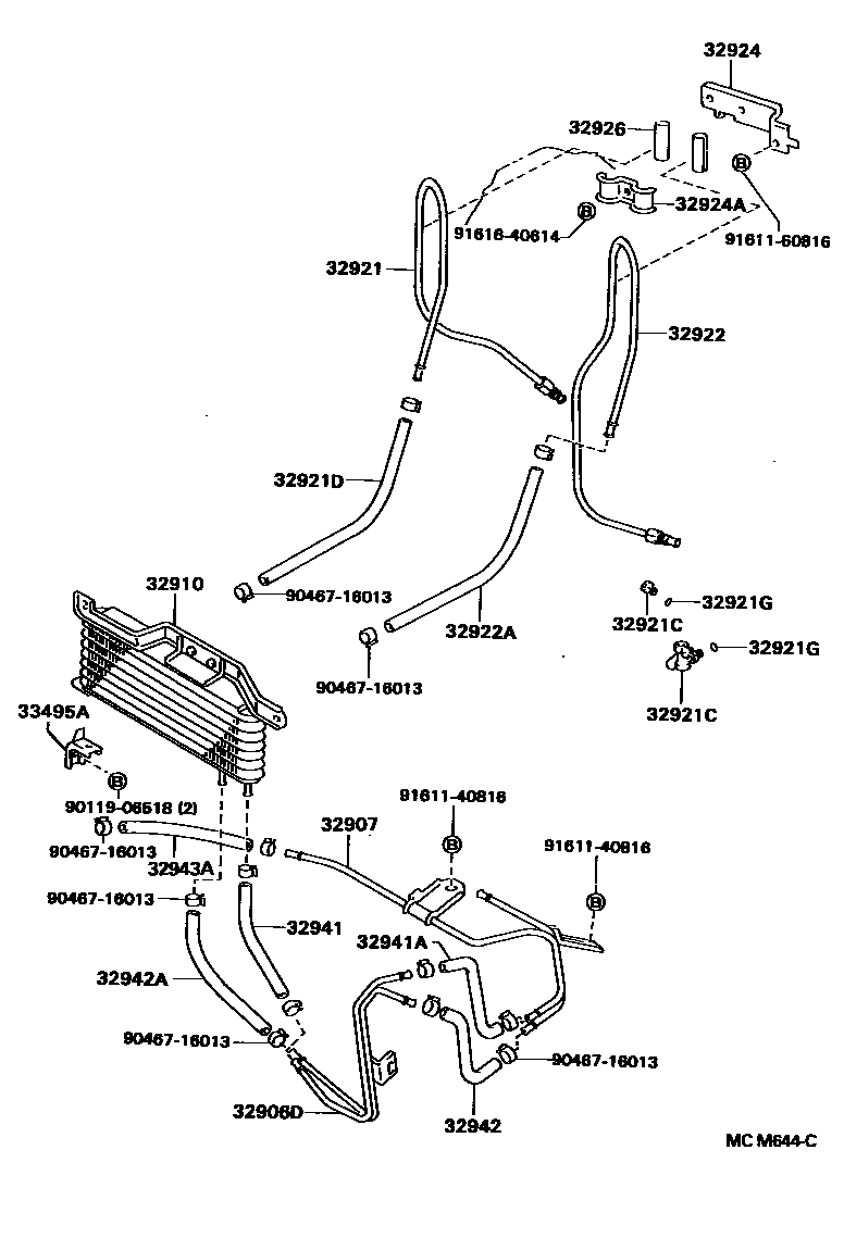 Toyota CAMRY 变速器油冷却器和配管(ATM) EPC diagram — MCM644C