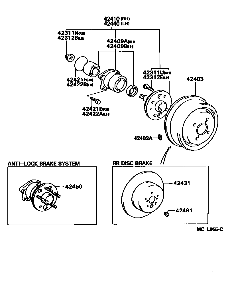 Toyota CAMRY 后桥半轴和后桥轮毂 EPC diagram — MCL955C