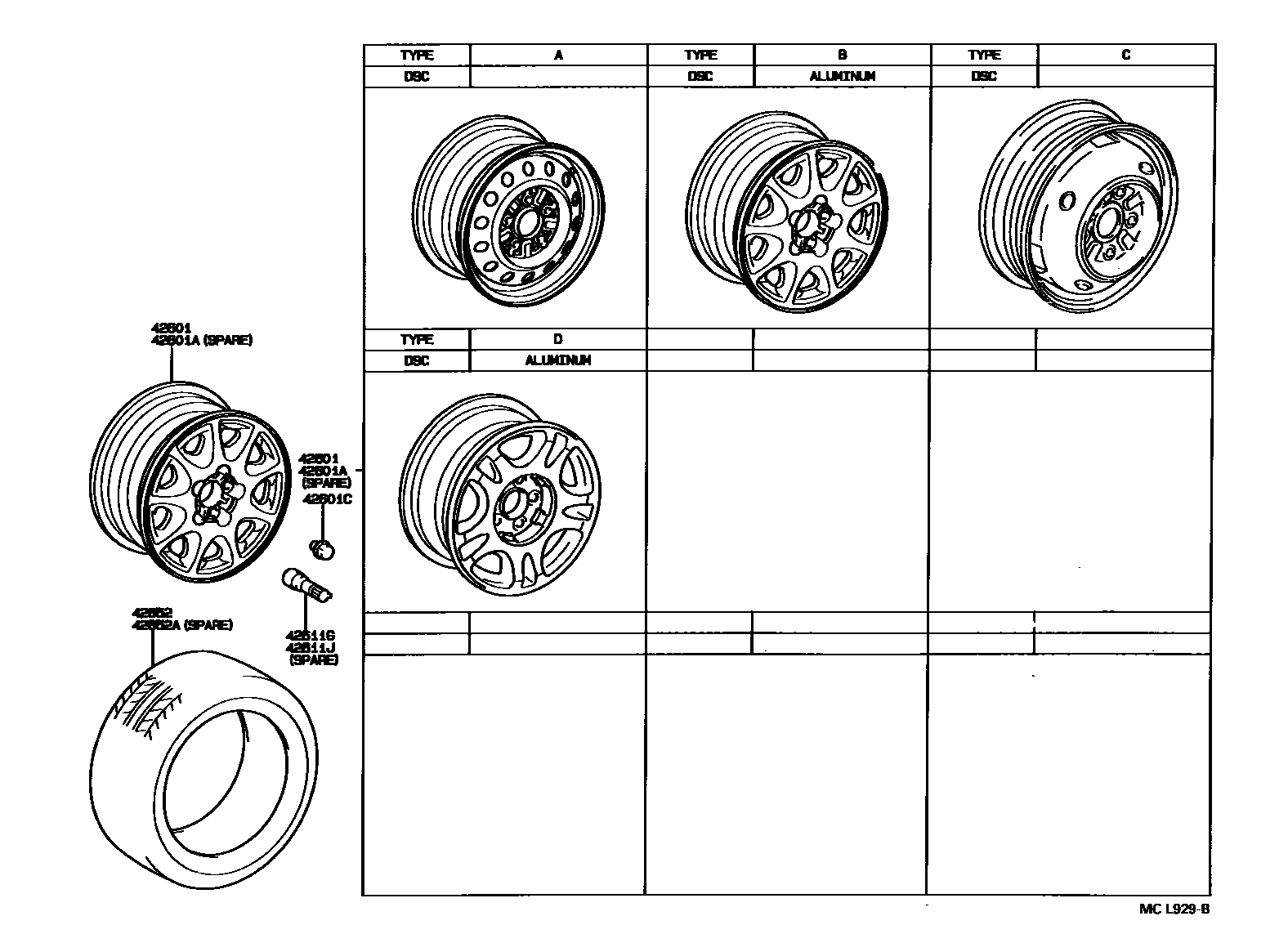 Toyota CAMRY 车轮和车轮盖 EPC diagram — MCL929B