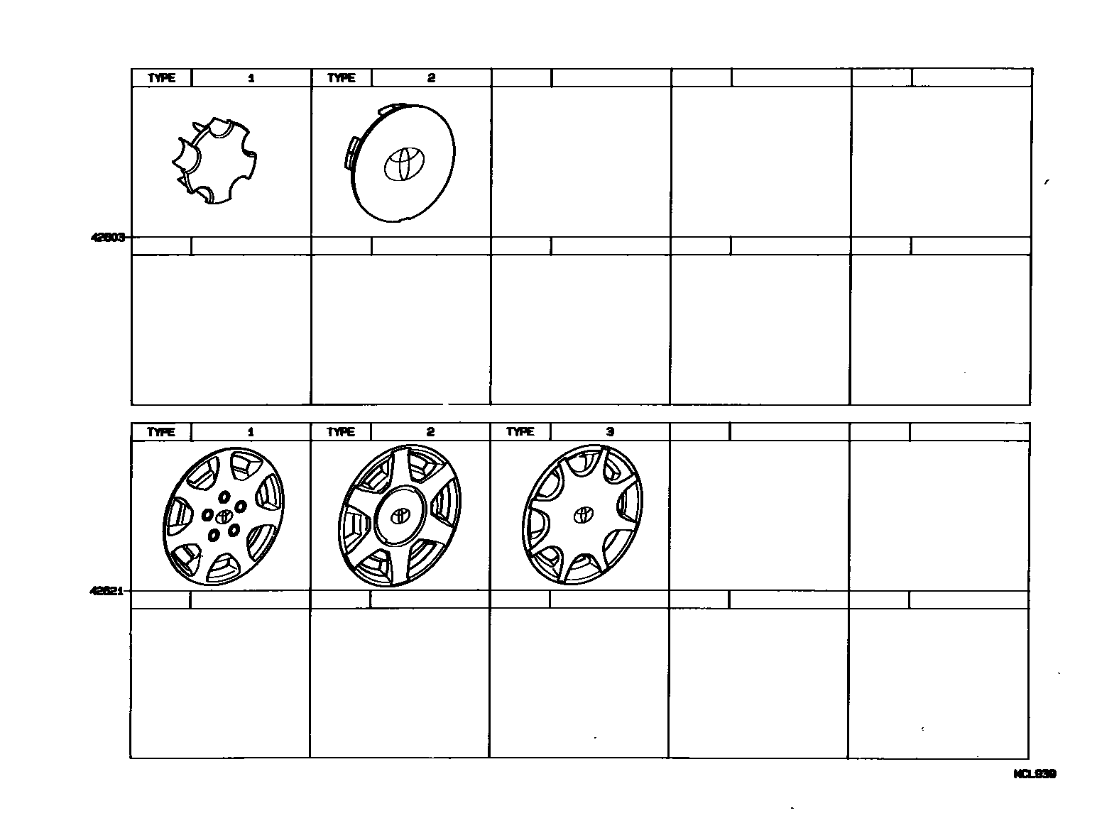 Toyota CAMRY 车轮和车轮盖 EPC diagram — MCL939