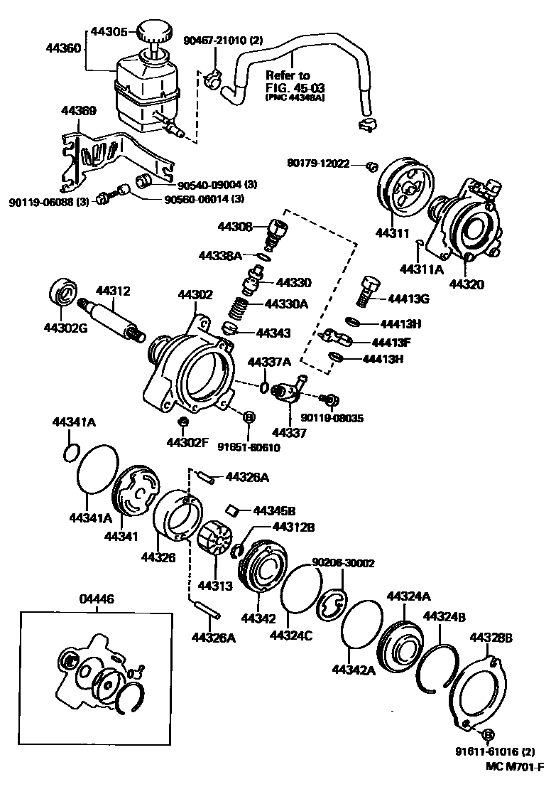 Toyota CAMRY 叶片泵和储油罐(动力转向) EPC diagram — MCM701F