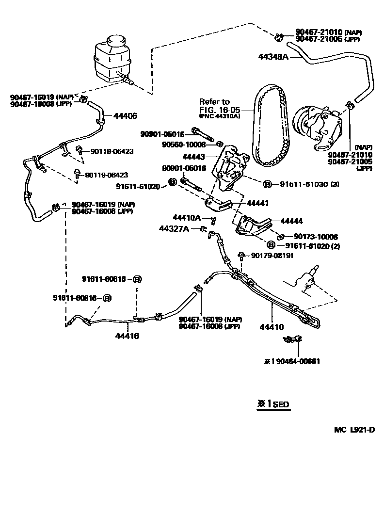 Toyota CAMRY 动力转向配管 EPC diagram — MCL921D