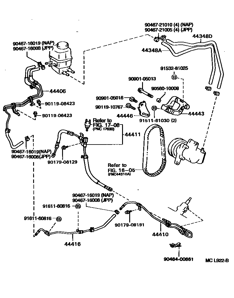 Toyota CAMRY 动力转向配管 EPC diagram — MCL922B