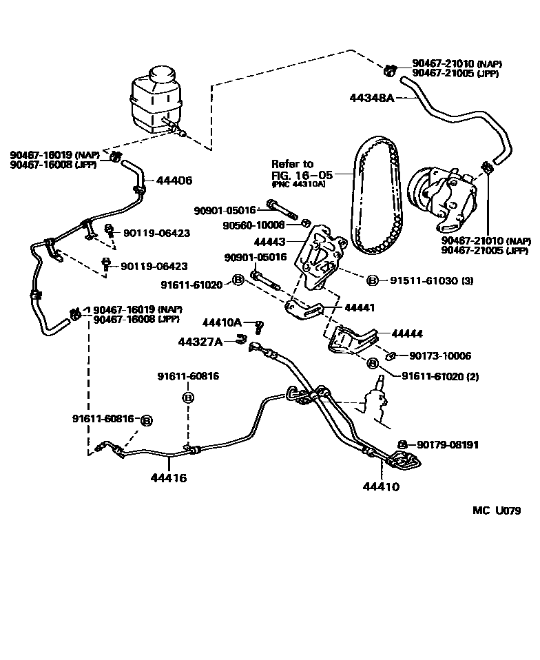 Toyota CAMRY 动力转向配管 EPC diagram — MCU079