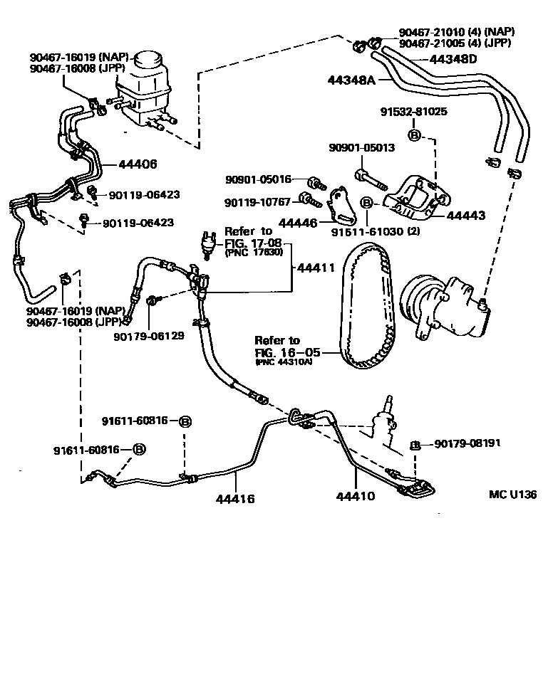 Toyota CAMRY 动力转向配管 EPC diagram — MCU136