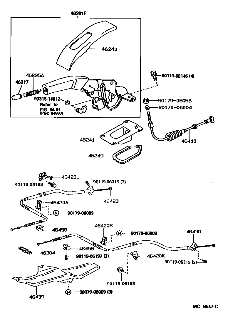 Toyota CAMRY Parking Brake & Cable EPC diagram — MCN547C