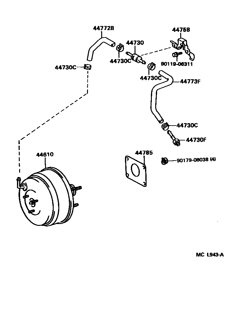 Toyota CAMRY 制动助力器和真空管 EPC diagram — MCL943A