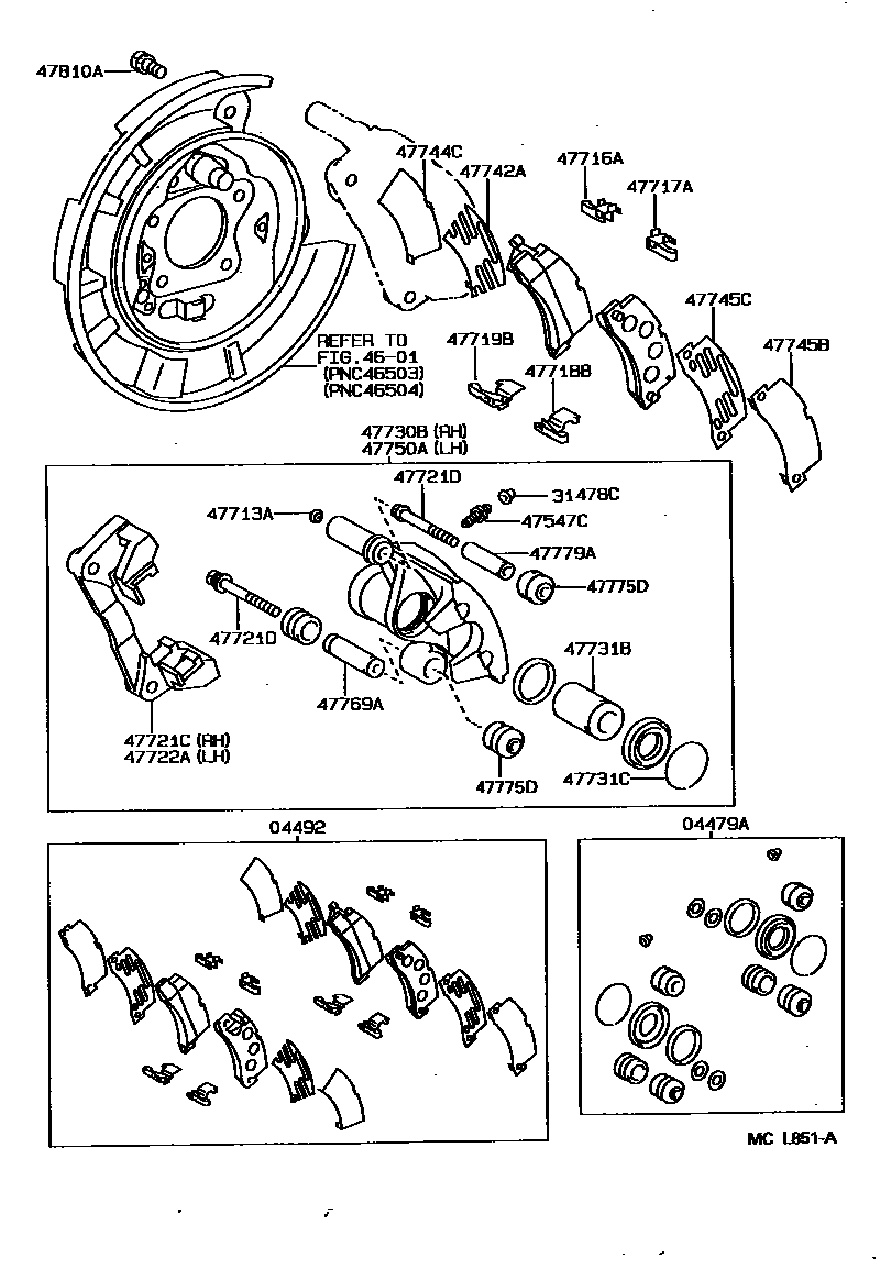 Toyota CAMRY 后盘式制动器卡钳和防尘罩 EPC diagram — MCL851A
