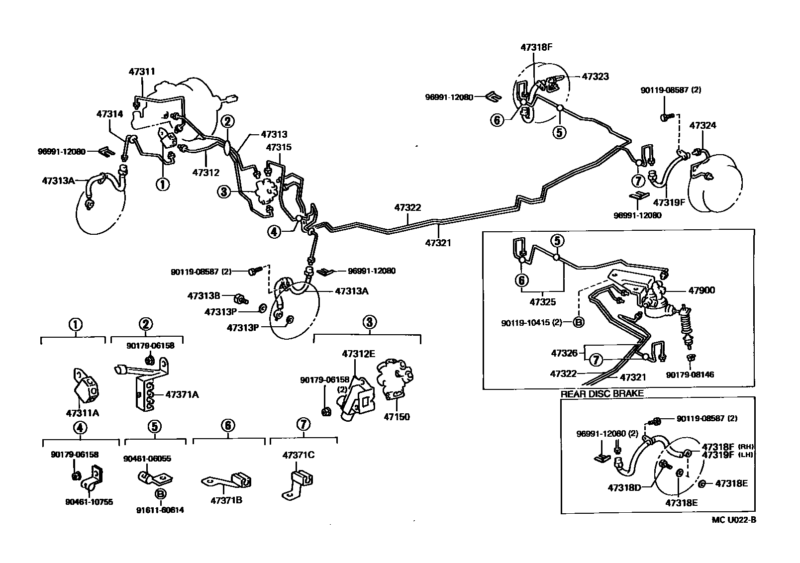 Toyota CAMRY 制动配管和卡箍 EPC diagram — MCU022B