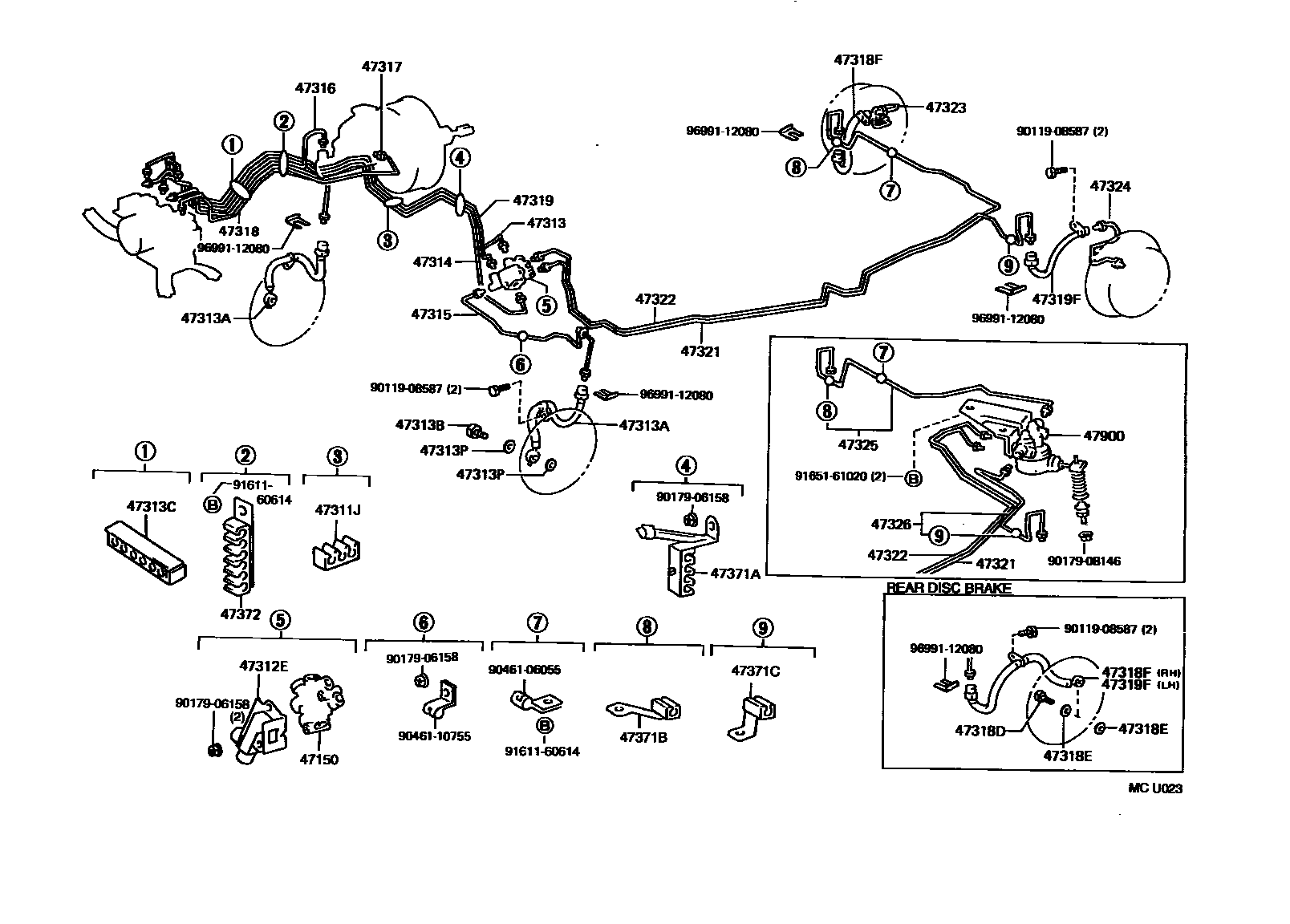 Toyota CAMRY 制动配管和卡箍 EPC diagram — MCU023