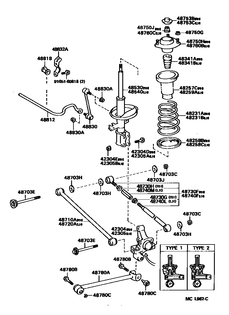 Toyota CAMRY Rear Spring & Shock Absorber EPC diagram — MCL962C
