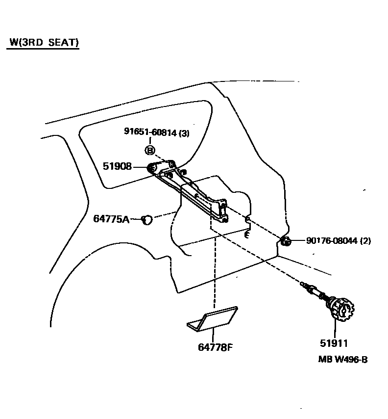 Toyota CAMRY Spare tire rack EPC diagram — MBW496B